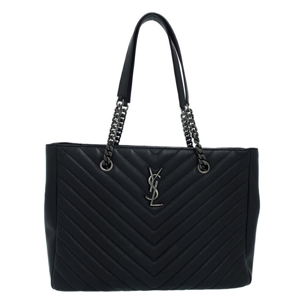 Saint Laurent Monogram Shopping Bag black chevron quilted leather